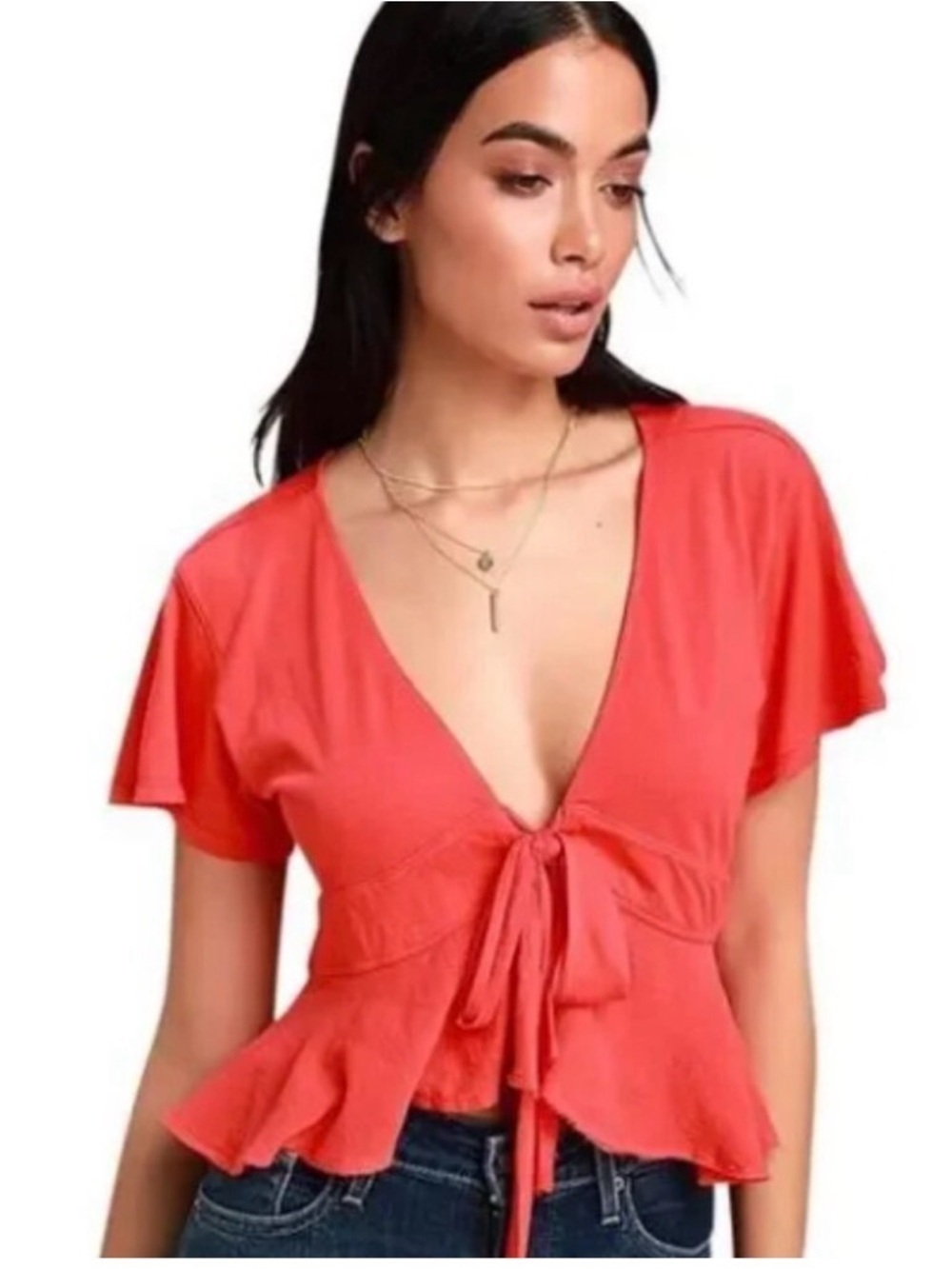 Free People We The Free Knot Me Tie-Front Cropped Shirt Size Large